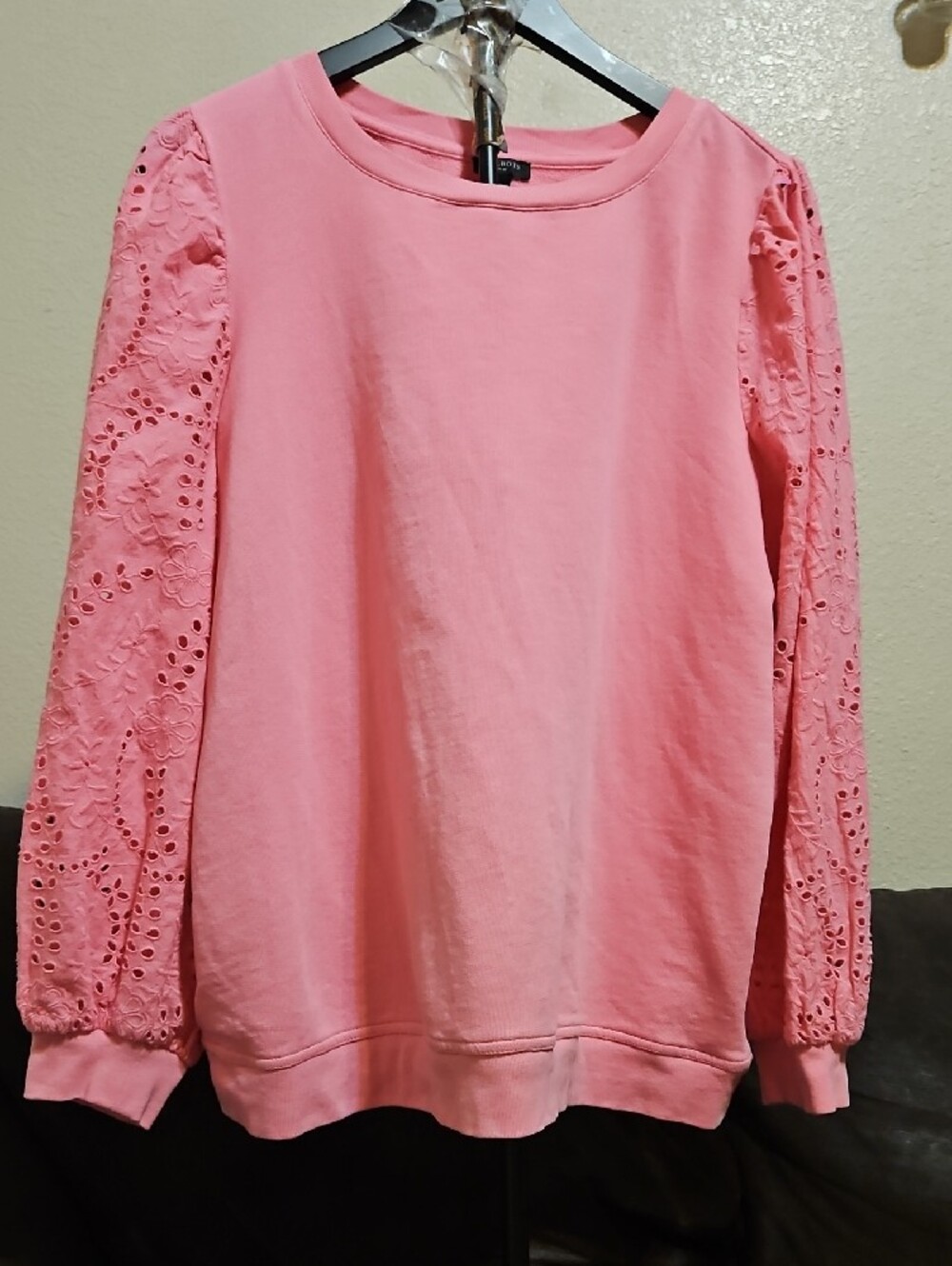 Talbots Pink Eyelet-Sleeve Crewneck